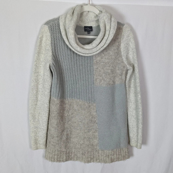 Market & Spruce Stratford Patchwork Alpaca Wool Cowl Neck Pullover Sweater Top S - Picture 1 of 5